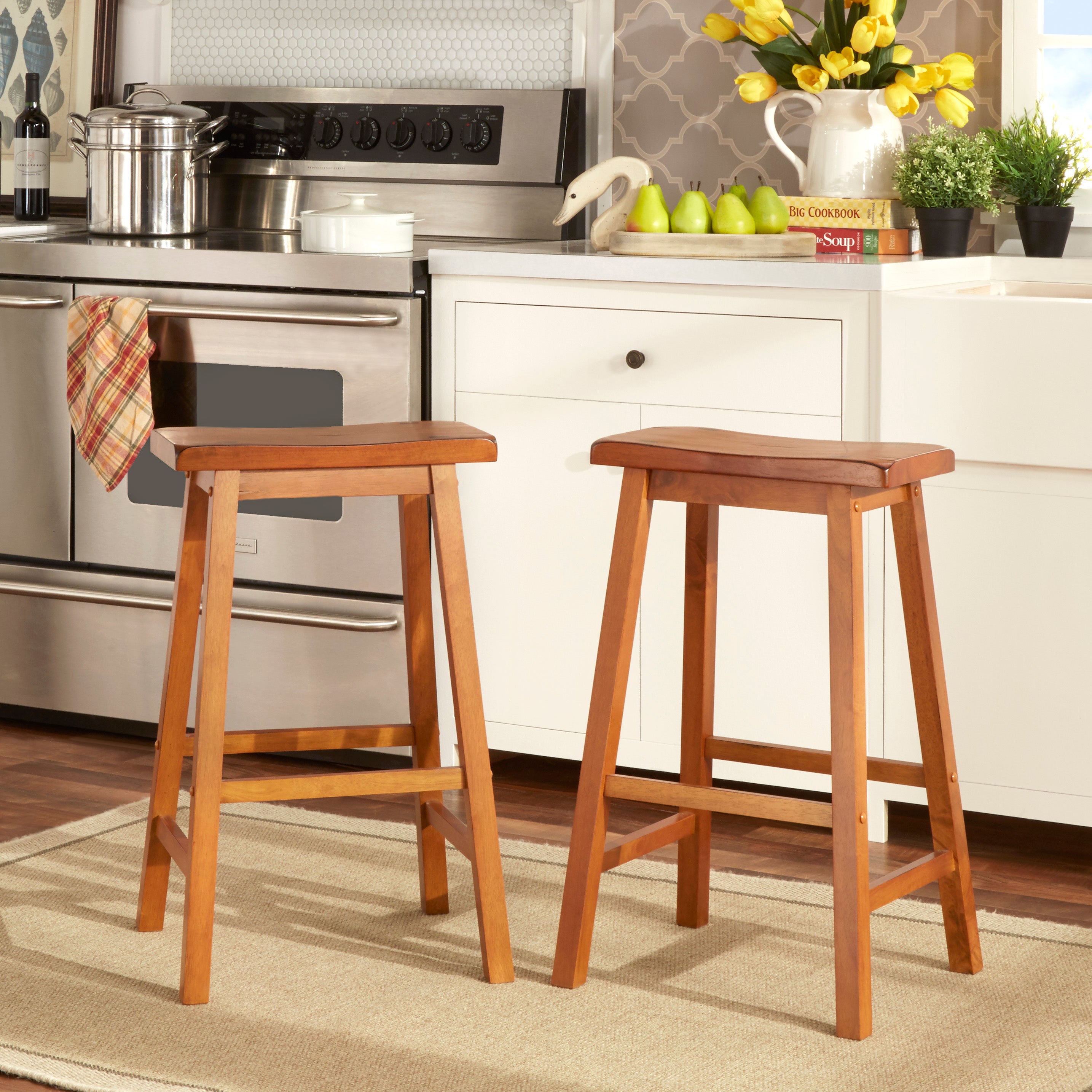 Saddle Seat 29 inch Bar Height Backless Stools Set of 2 Honey