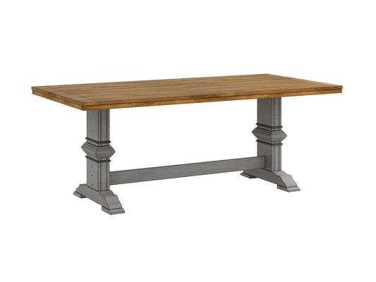 Two-Tone Rectangular Solid Wood Top Dining Table - Oak Top with Antiqua Gray Basa