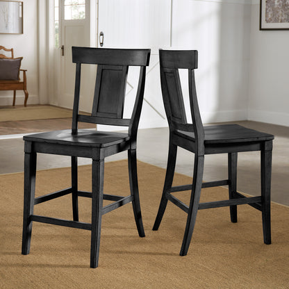 Panel Back Wood Counter Height Chairs (Set of 2) - Antique Black