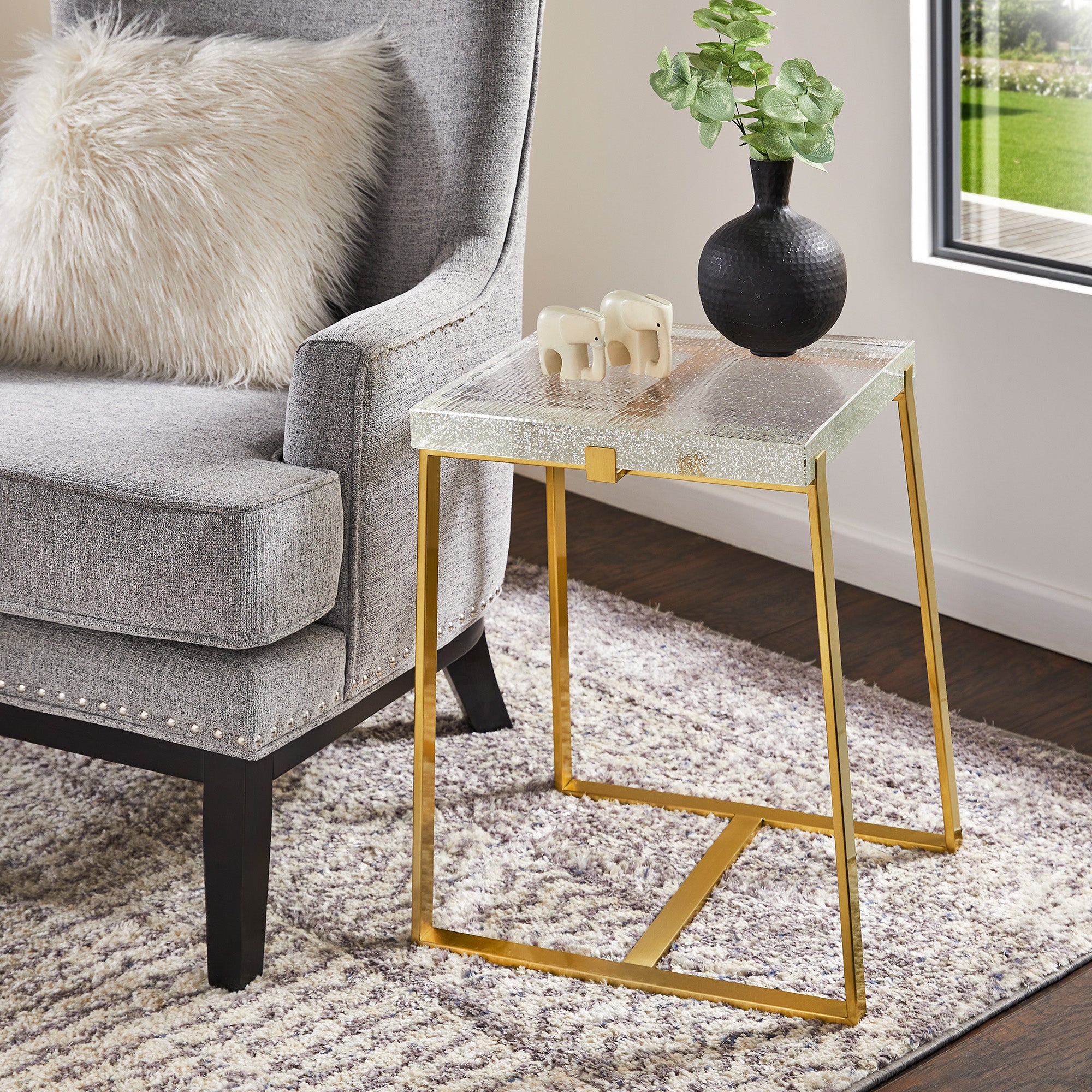 Brass table with glass top sales