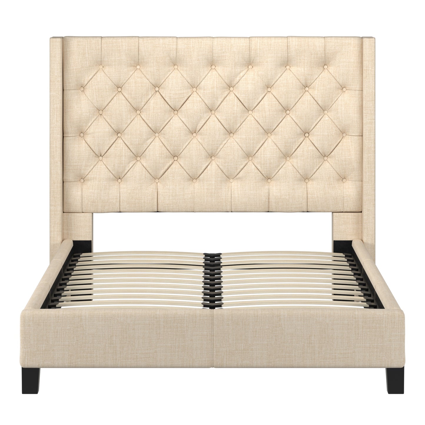 Wingback Button Tufted Platform Bed - Beige Linen, Full