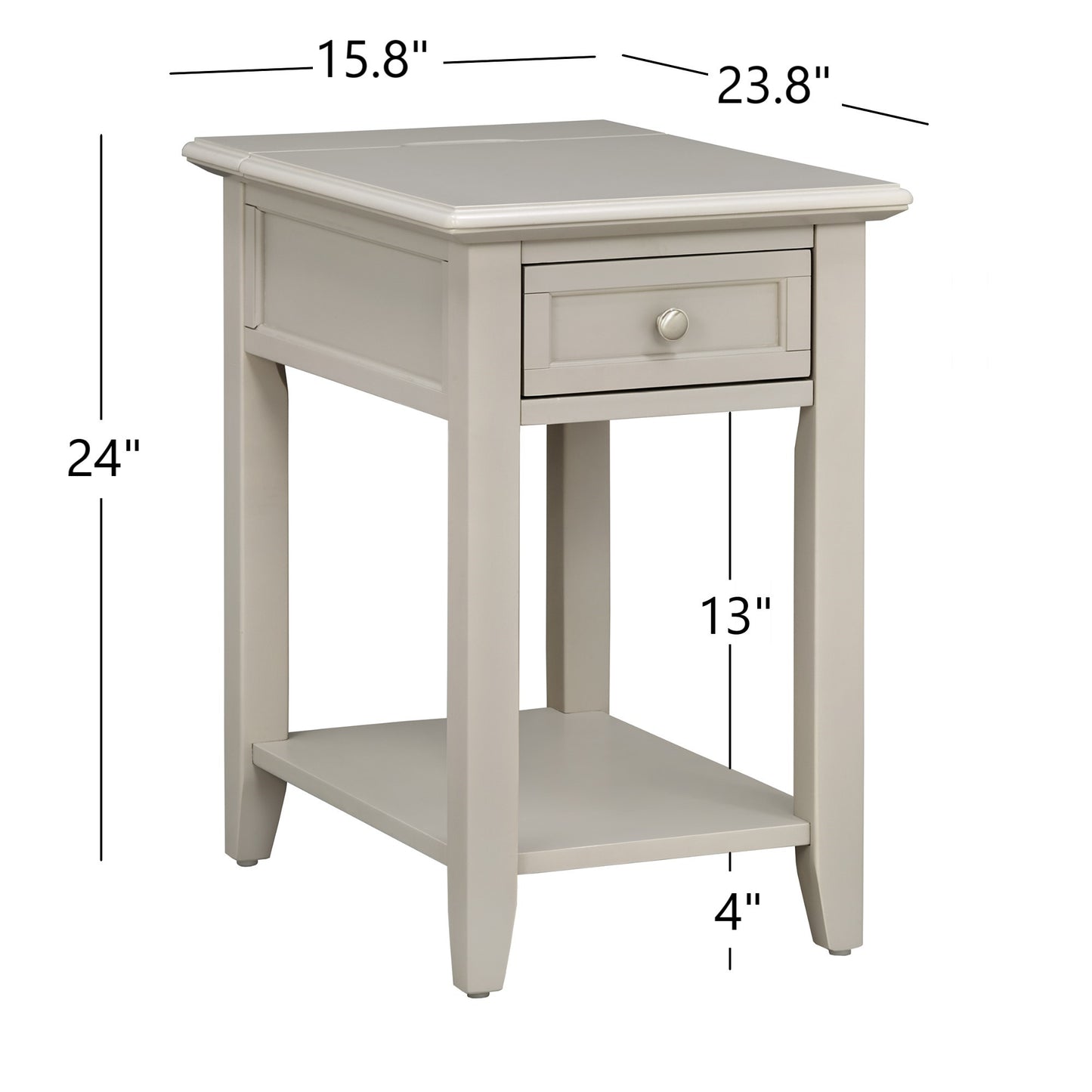 1-Drawer Side Table with Charging Station - Silver Birch