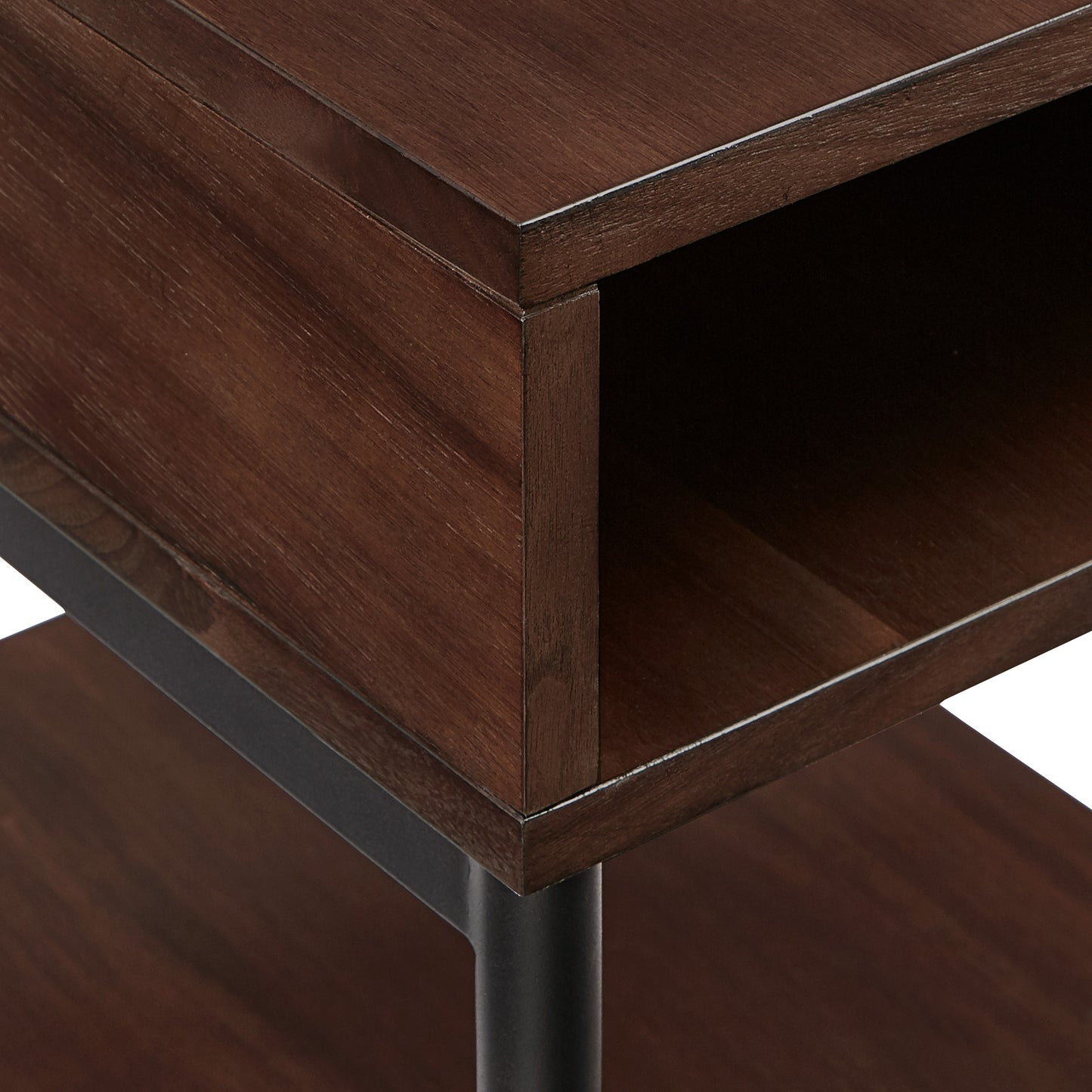 Two-Tone Rectangular End Table with USB Port - Walnut Finish