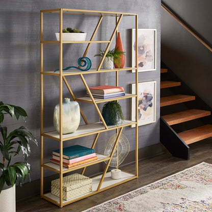 Geometric Gold Finish Powder Coat Metal Bookcase