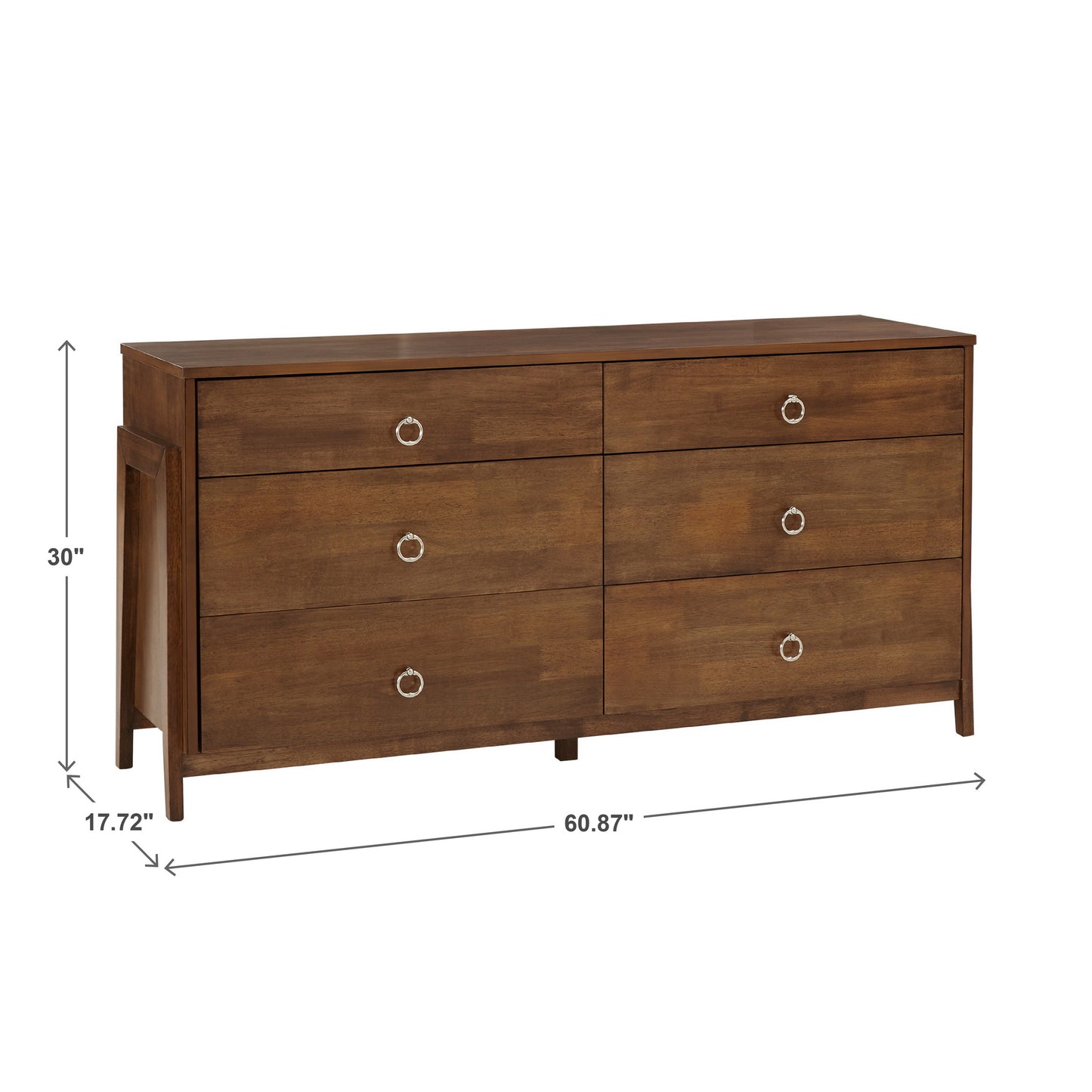 Wood 6-Drawer Dresser - Brown Finish