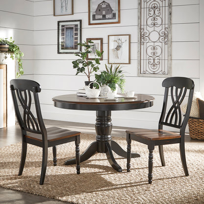 Two-Tone Round Dining Set - Antique Black, Cross Back, 3-Piece Set