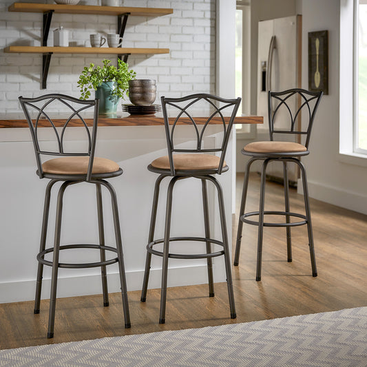 Double Cross Adjustable Swivel Stools (Set of 3) - Bronze Finish, Double X-Back