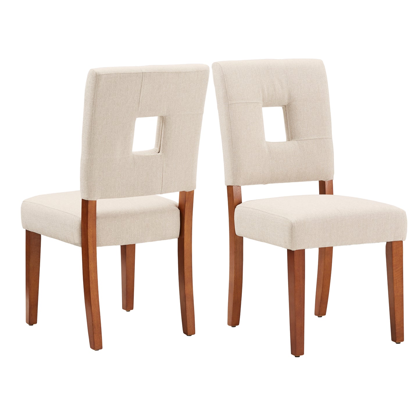 Upholstered Fabric Keyhole Dining Chairs (Set of 2) - Beige