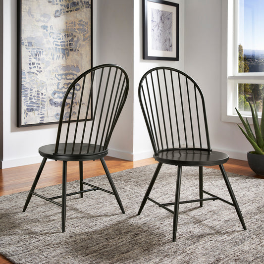 Hoop High Back Windsor Metal Side Chair with Wood Seat (Set of 2) - Black