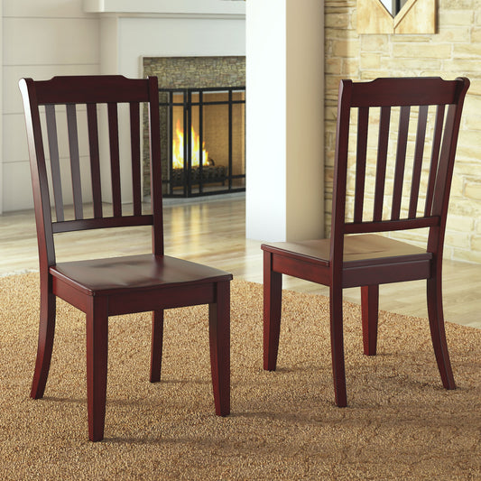 Slat Back Wood Dining Chairs (Set of 2) - Antique Berry Red Finish