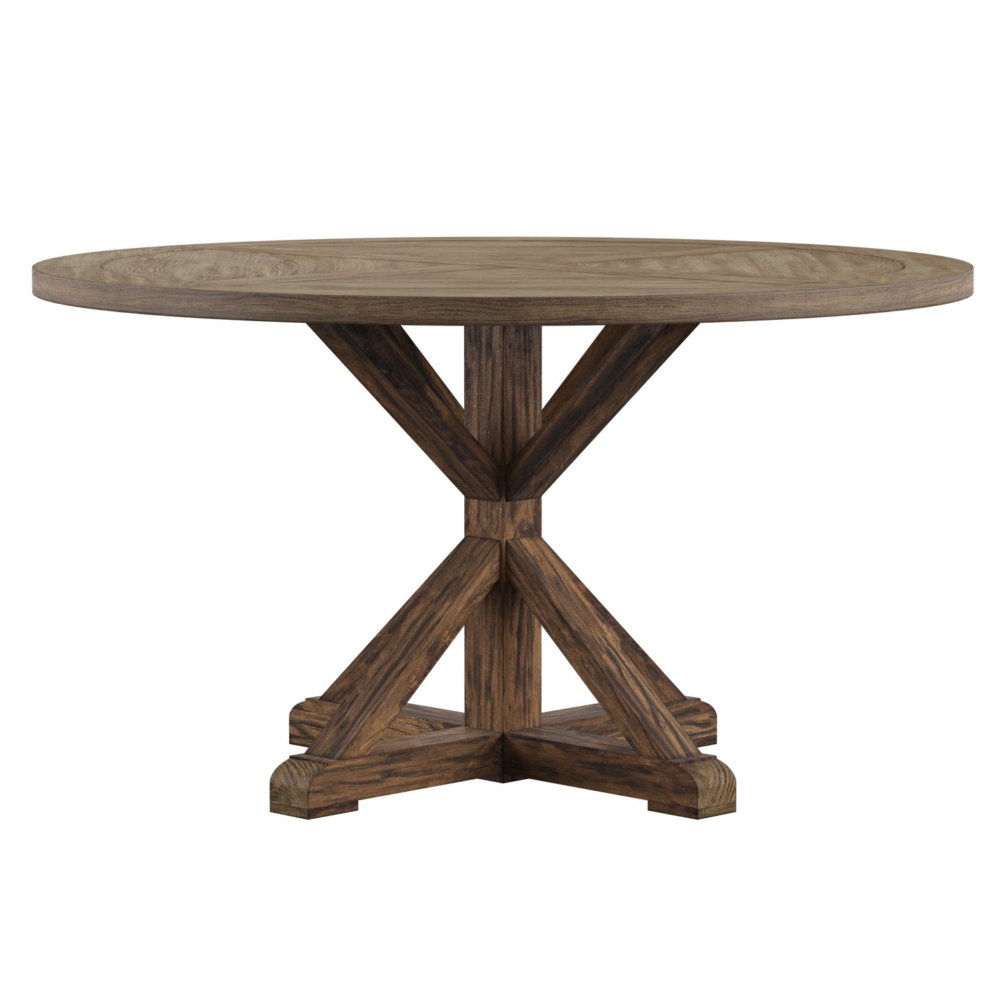 Rustic X-Base Round Pine Finish Dining Table - Brown Finish, 54-inch