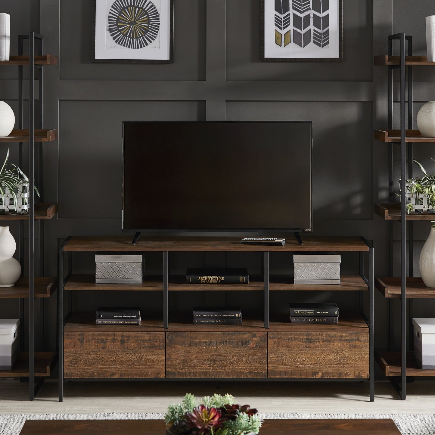 Rustic Brown TV Stand Console Table