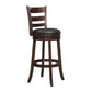 Ladder Back 29"H Swivel Bar Stool - Dark Cherry Finish, Black Faux Leather