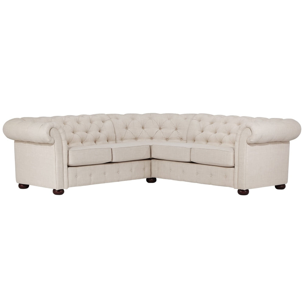 5-Seat L-Shaped Chesterfield Sectional Sofa - Beige Linen