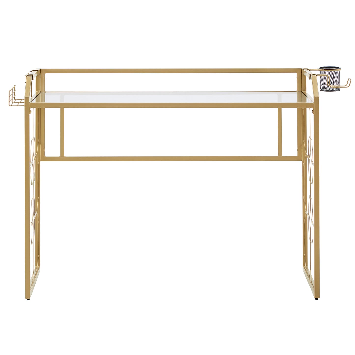 Octagon Pattern Gold Metal and Glass Desk