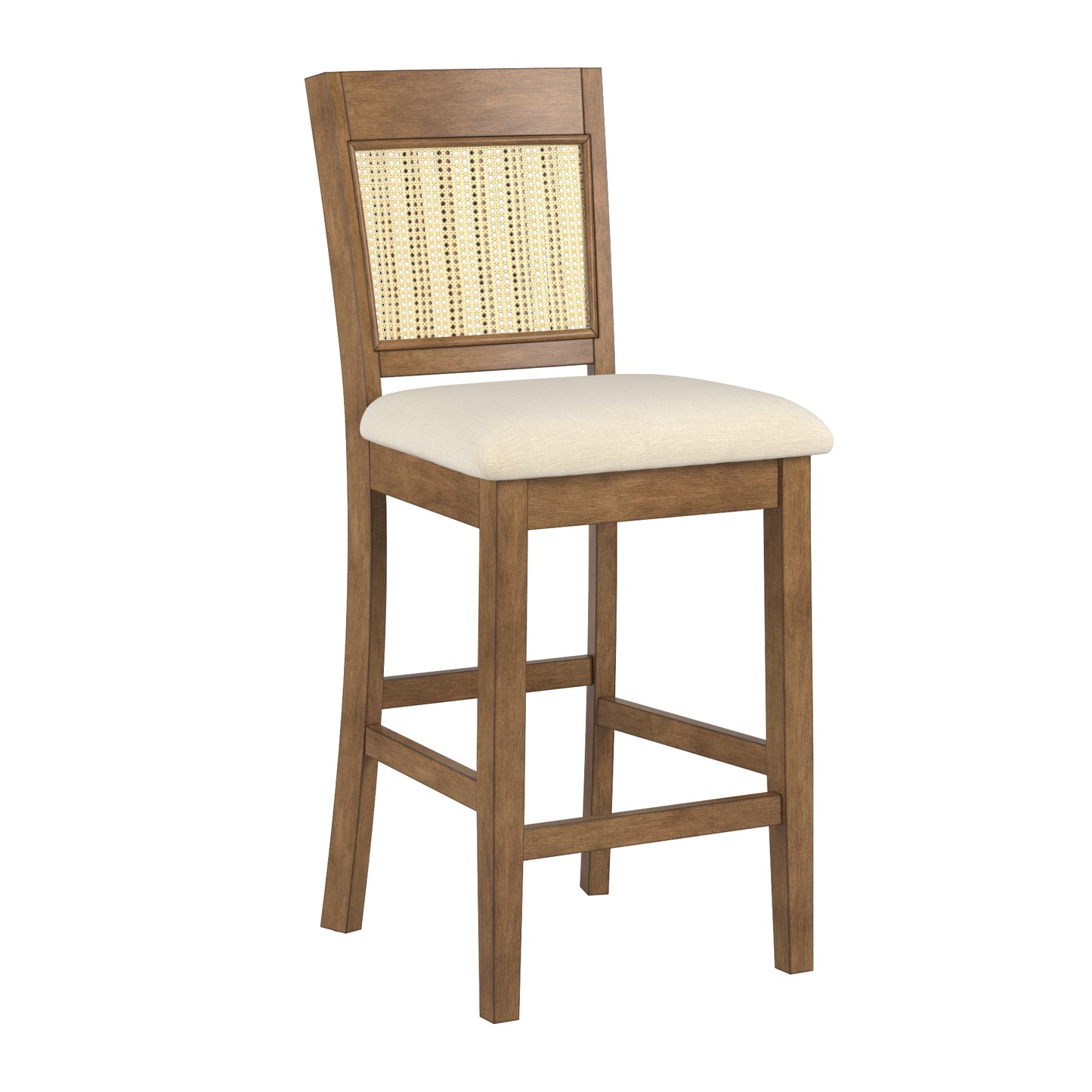 Cane Accent Counter Height - Slat Back Chair (Set of 2), Oak Finish, Beige Linen