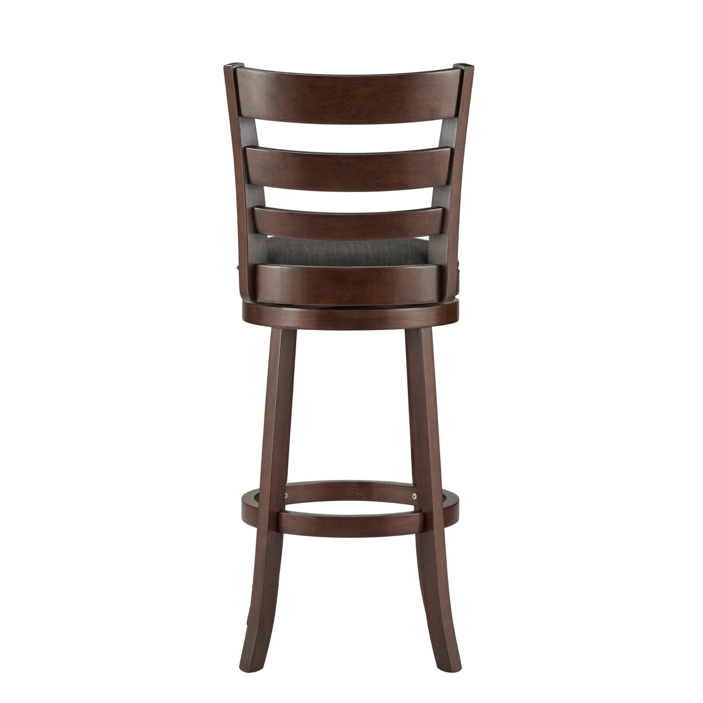 Ladder Back 29"H Swivel Bar Stool - Dark Cherry Finish, Dark Gray Linen