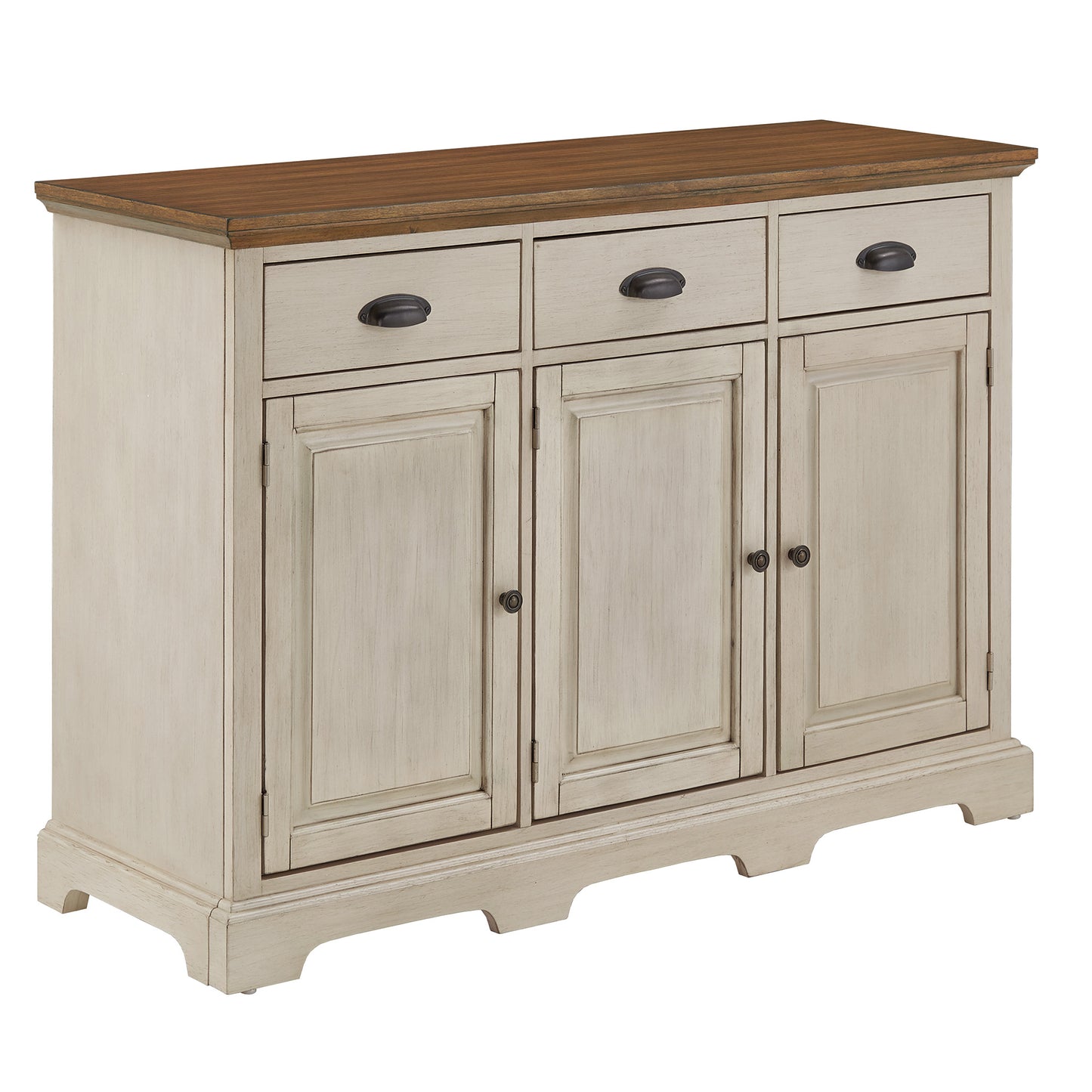 Wood Cabinet Buffet Server - Oak Top with Antique White Base