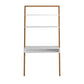 Two-Tone Leaning Ladder Desk and Bookcase Set - Natural and White Finish, 1 Desk and 2 Ladder Bookcases