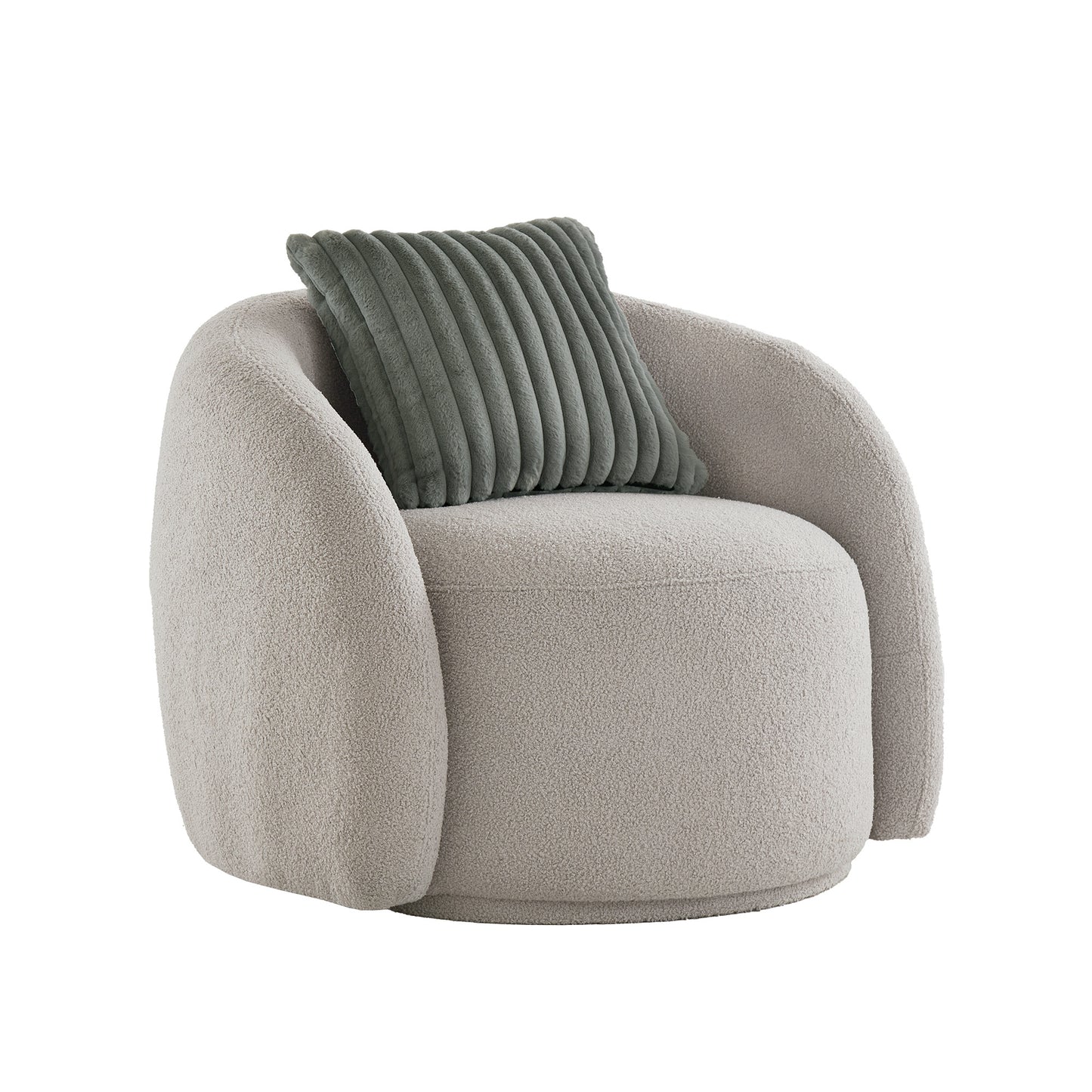 Modern Boucle Accent Chair with Cloud-Like Curved Design and Furry Channel Pillow - Light Gray Chair with Dark Gray Pillow