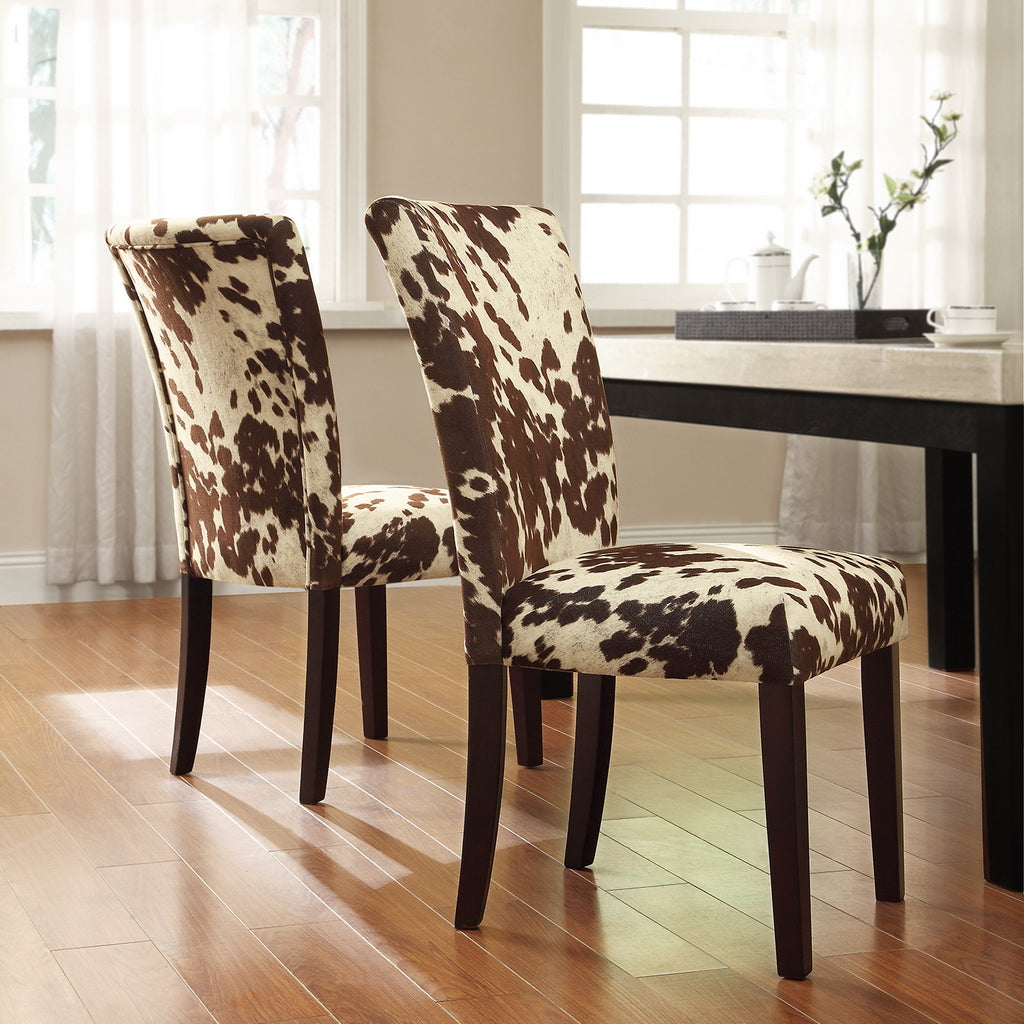 Cowhide Parsons Dining Chairs (Set of 2) - Espresso Finish, Brown Cowhide