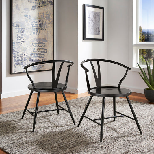 Wishbone Back Metal Side Chair with Wood Seat (Set of 2) - Black