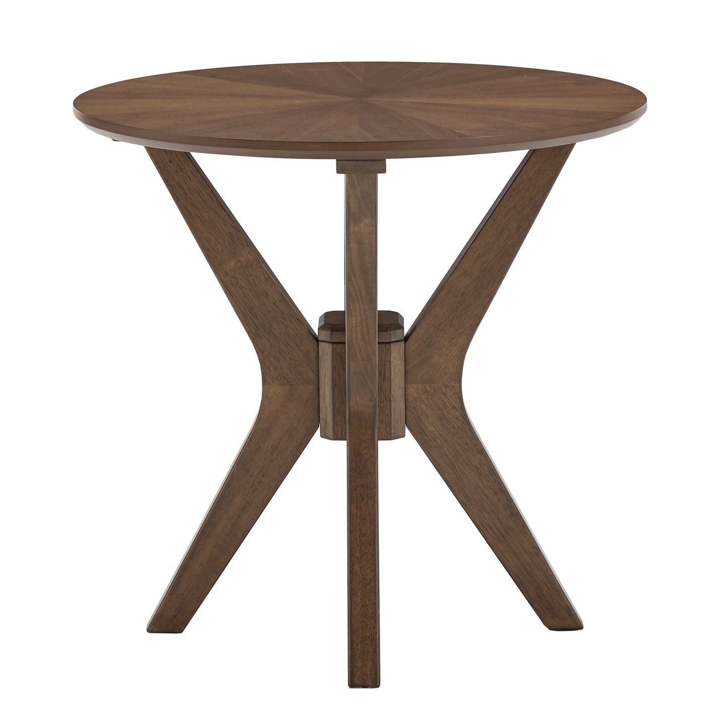 Mid-Century Walnut Finish Round End Table