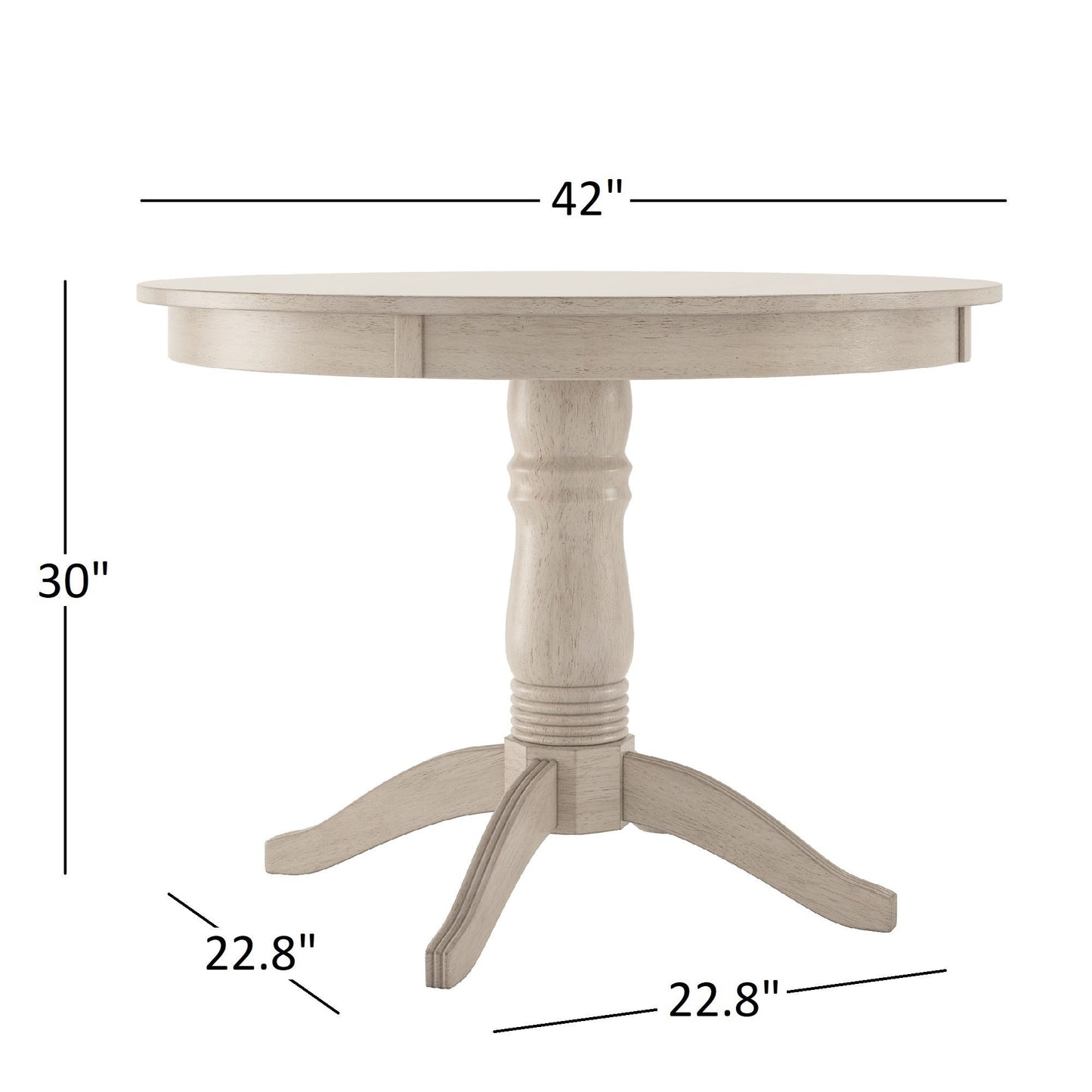 Round Pedestal Base 5-Piece Dining Set - Antique White Finish, Ladder Back