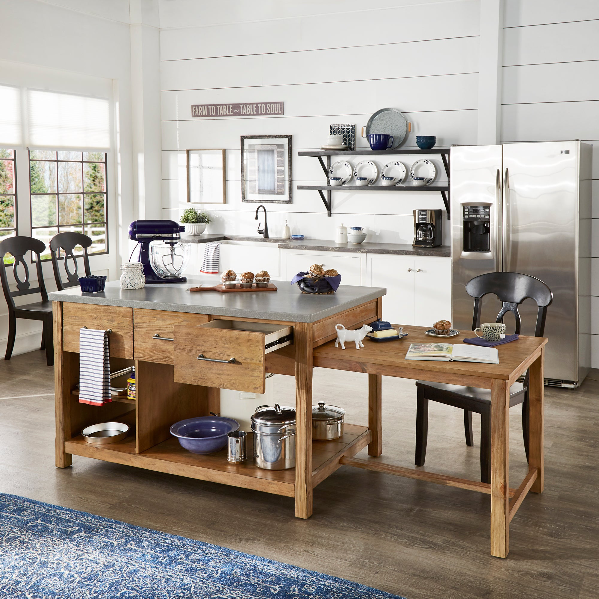 Reclaimed Look Extendable Kitchen Island Natural Finish Concrete Veneer Top by Inspire Q Classic