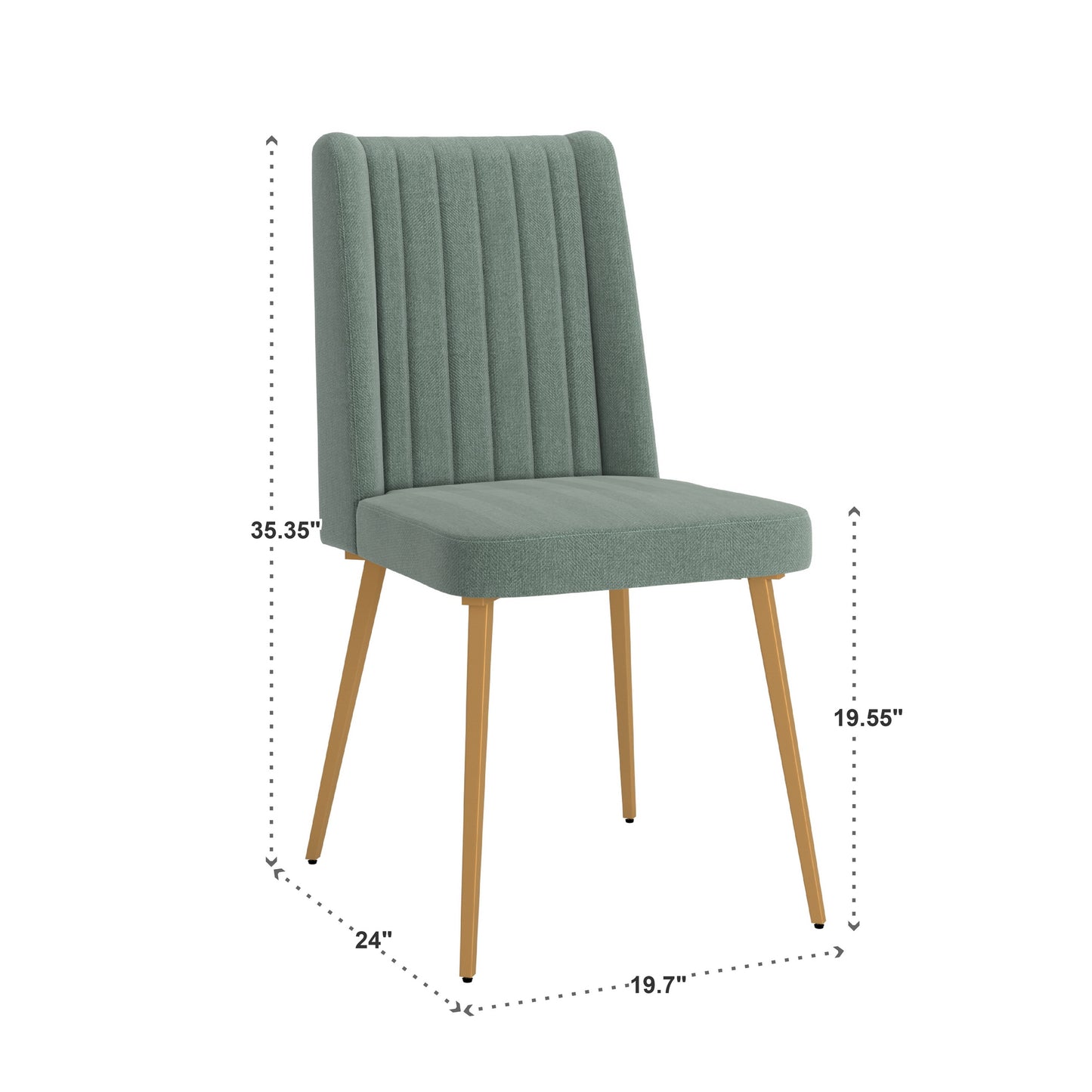 Gold Finish Fabric Dining Chairs (Set of 2) - Light Green Fabric