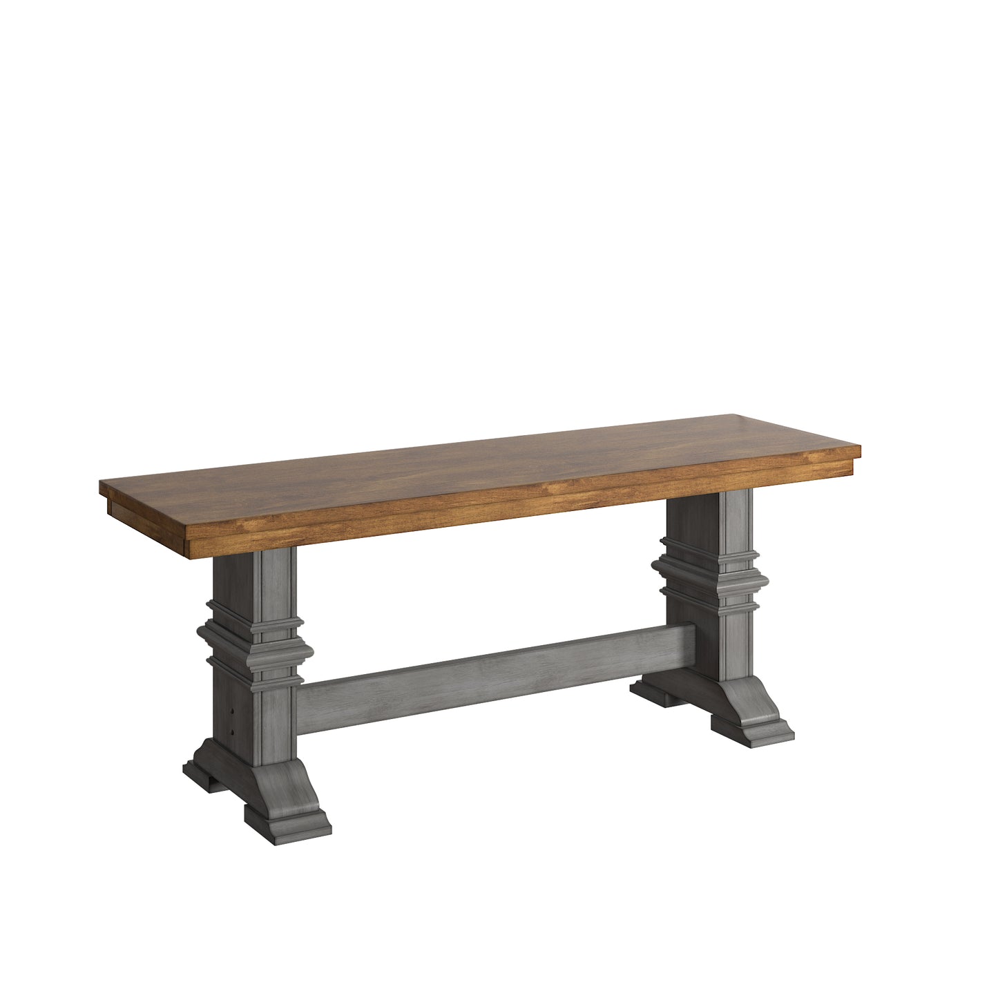 Two-Tone Trestle Leg Wood Dining Bench - Oak Top with Antique Gray Base