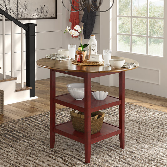 Antique Finish 2 Side Drop Leaf Round Counter Height Table - Antique Red