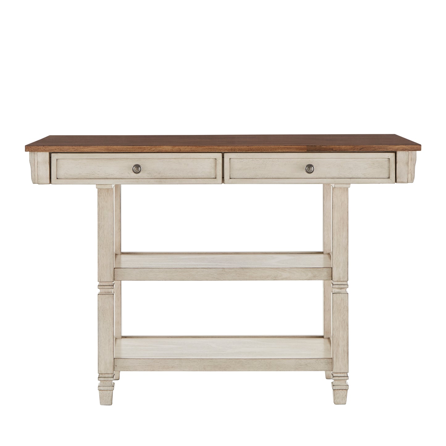 Two-Tone Antique Kitchen Island Buffet - Oak Top with Antique White Base