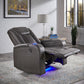 Gray Vegan Leather LED Power Recliner with Speaker, Storage, USB and Wireless Charger