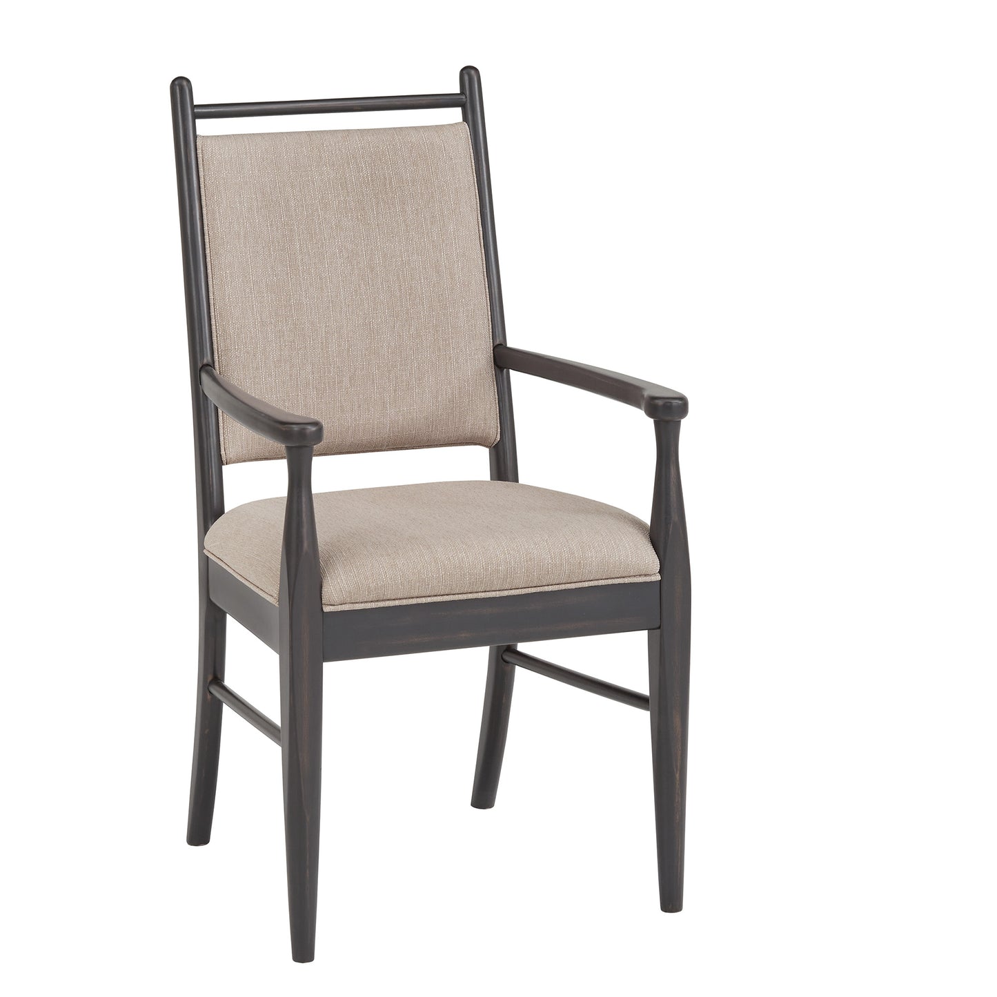 Wood Finish Beige Fabric Arm Chair (Set of 2) - Black Oak