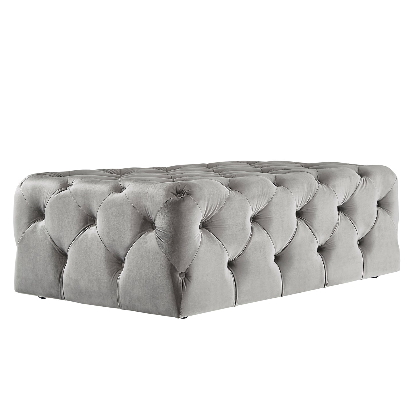 Rectangular Tufted Ottoman with Casters - Gray Velvet