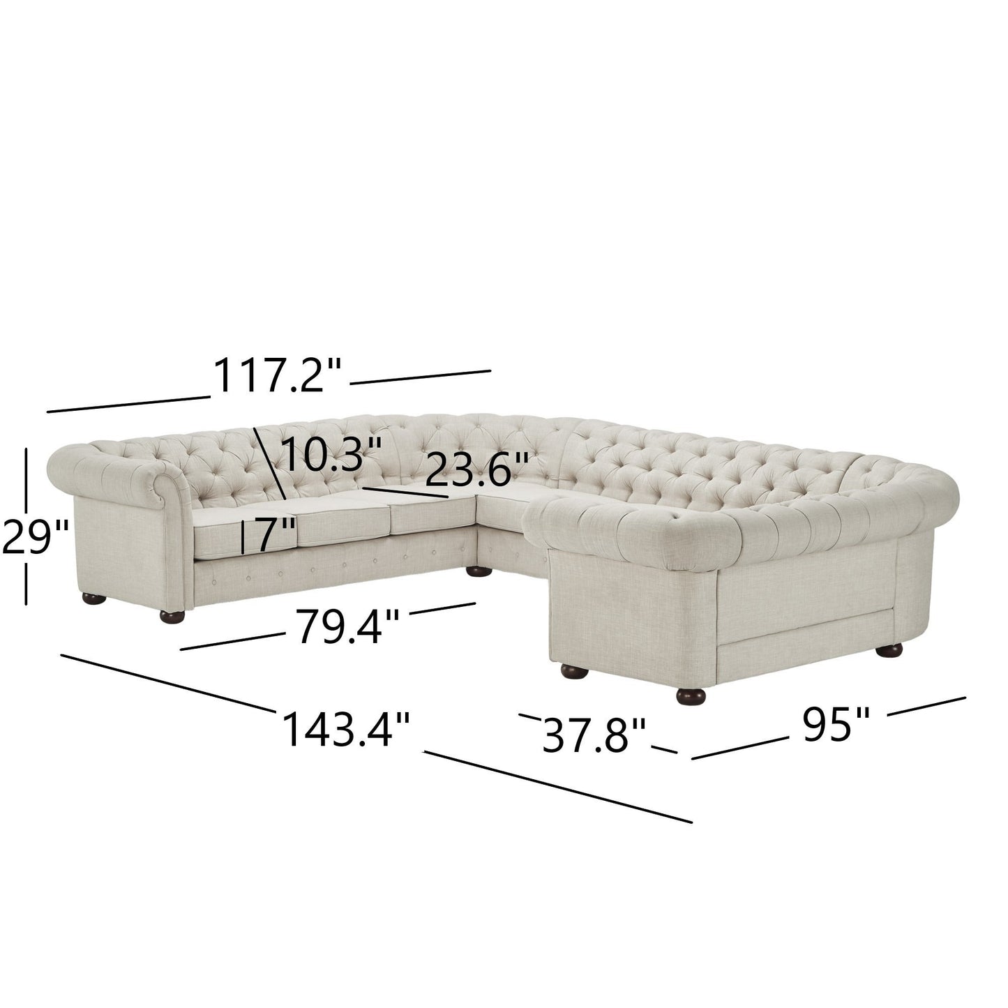 10-Seat U-Shaped Chesterfield Sectional Sofa - Gray Linan