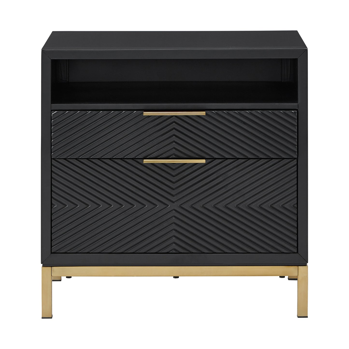 26" Tall 2 - Drawer Nightstand - Black Finish, Gold Accent