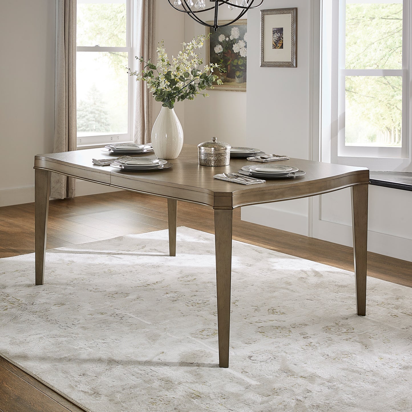 Antique Taupe Wood Extending Dining Table