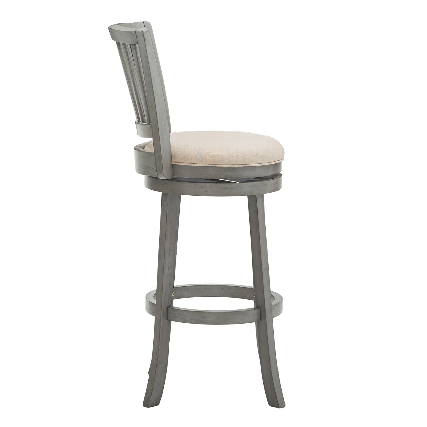 Slat Back Swivel Chair - 29" Bar Haight, Antiqua Gray Finish, Baiga Linan