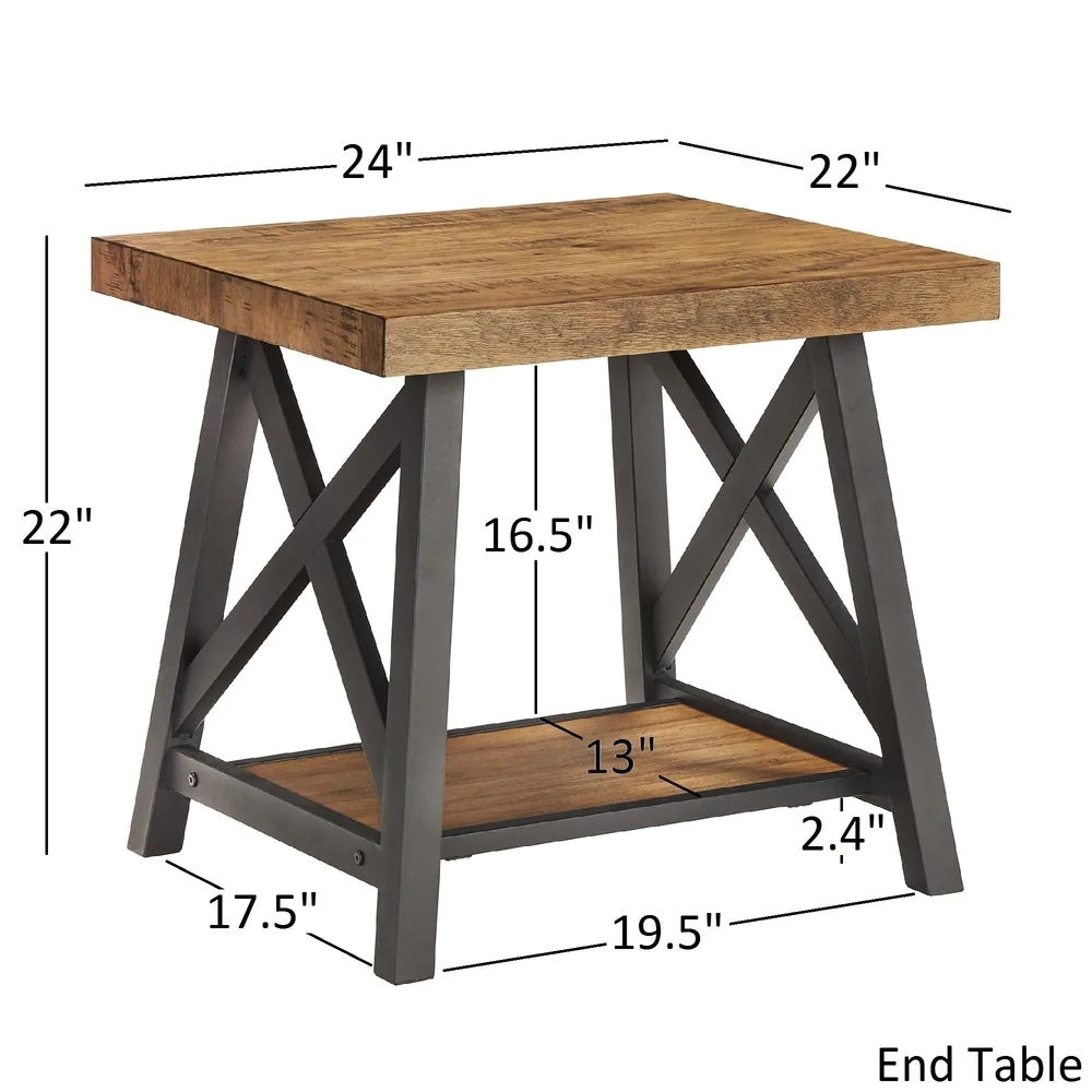 Rustic X-Base Accent Tables - Black Finish, End Table and Coffee Table Set