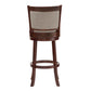 Upholstered Back Swivel Stool - 29" Bar Height, Cherry Finish, Gray Linen