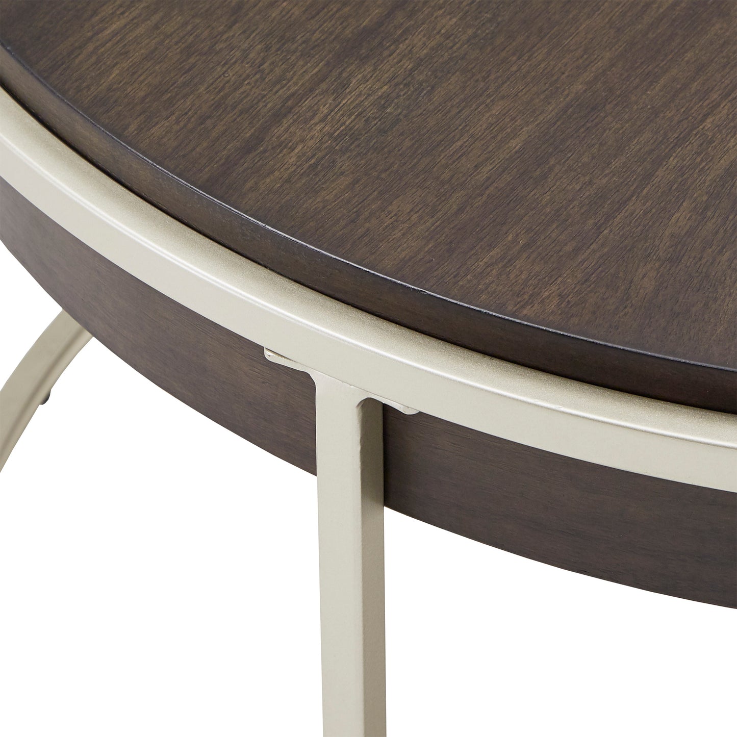 Round Table with Metal Base - Dark Walnut Finish, End Table and Coffee Table Set