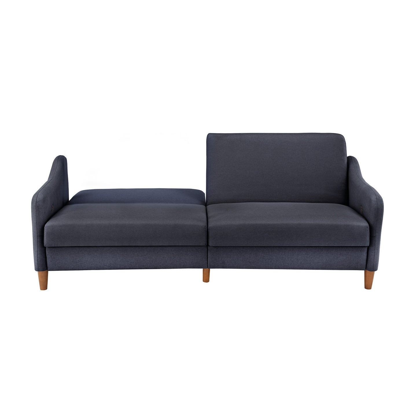Upholstered Linen Convertible Split-Back Futon Sofa Bed with USB Charging Ports - Navy Blue