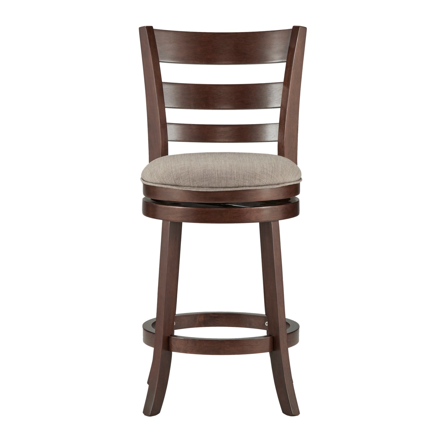 Ladder Back 24"H Swivel Counter Height Stool - Dark Charry Finish, Gray Linan