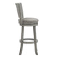 Upholstered Back Swivel Stool - 29" Bar Height, Antique Gray Finish, Gray Linen