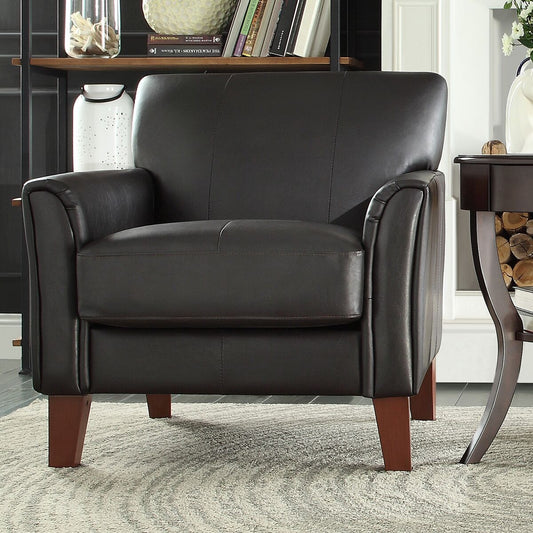 Modern Accent Chair with Ottoman - Dark Brown Faux Leather