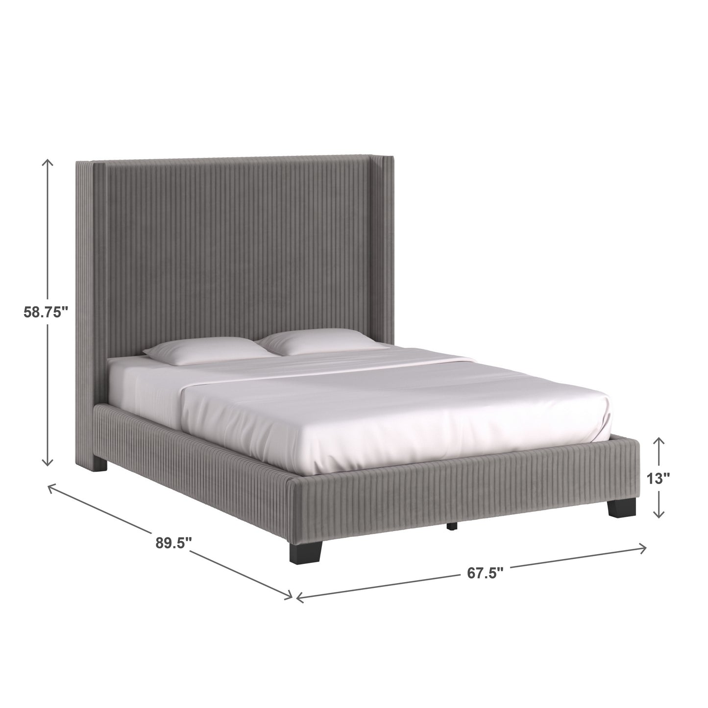 Wingback Upholstered Bed - Gray, Queen