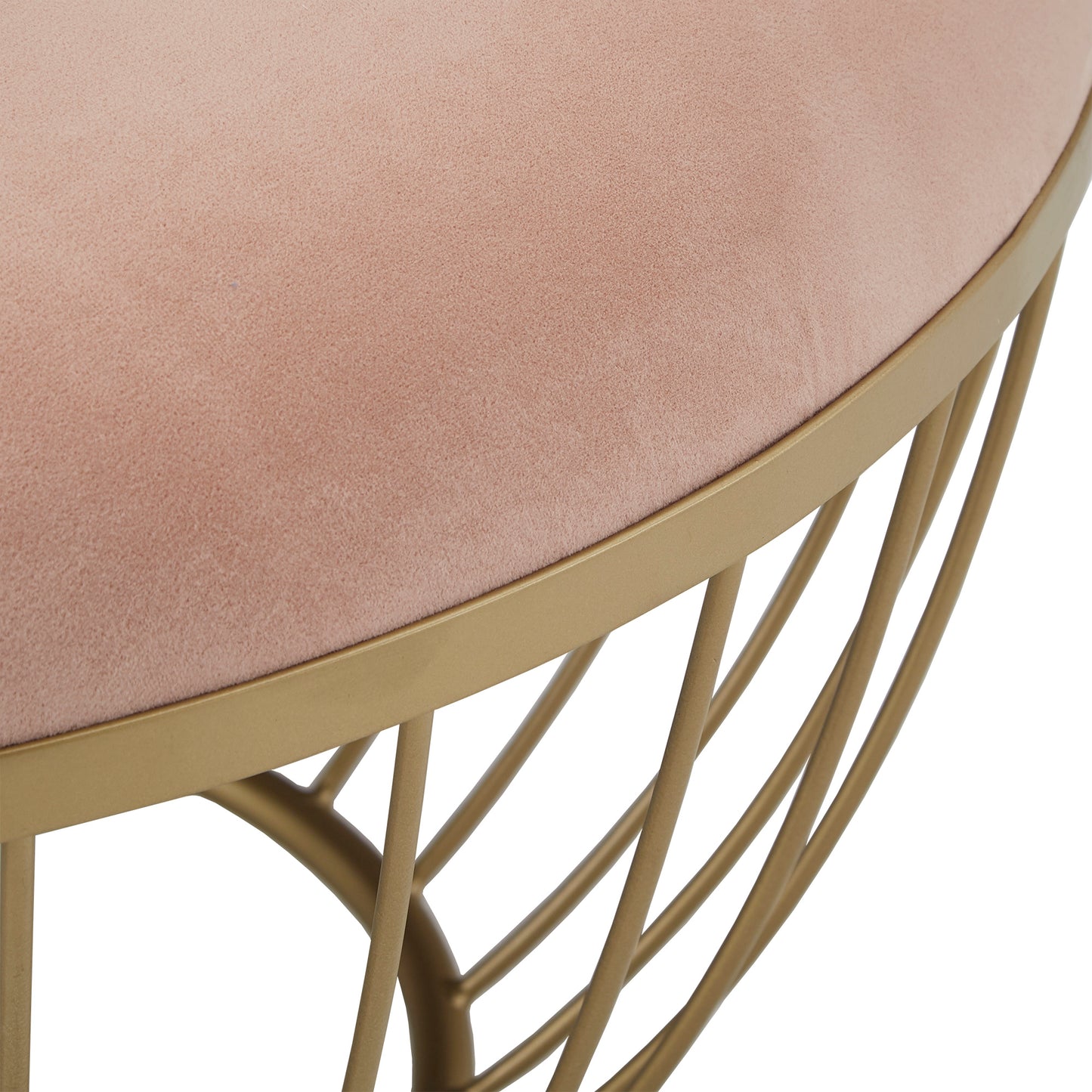 Fabric Upholstered Round Ottoman - Blush Pink Velvet