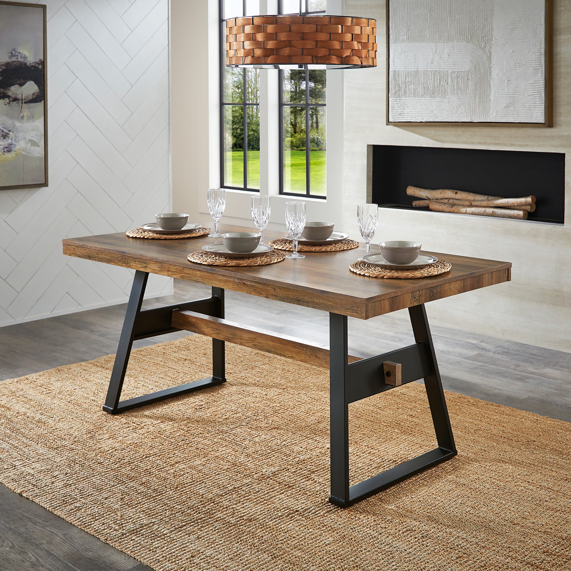 69 Black Metal Brown Wood Finish 4 person Dining Table by iNSPIRE Q Modern iNSPIRE Q Home